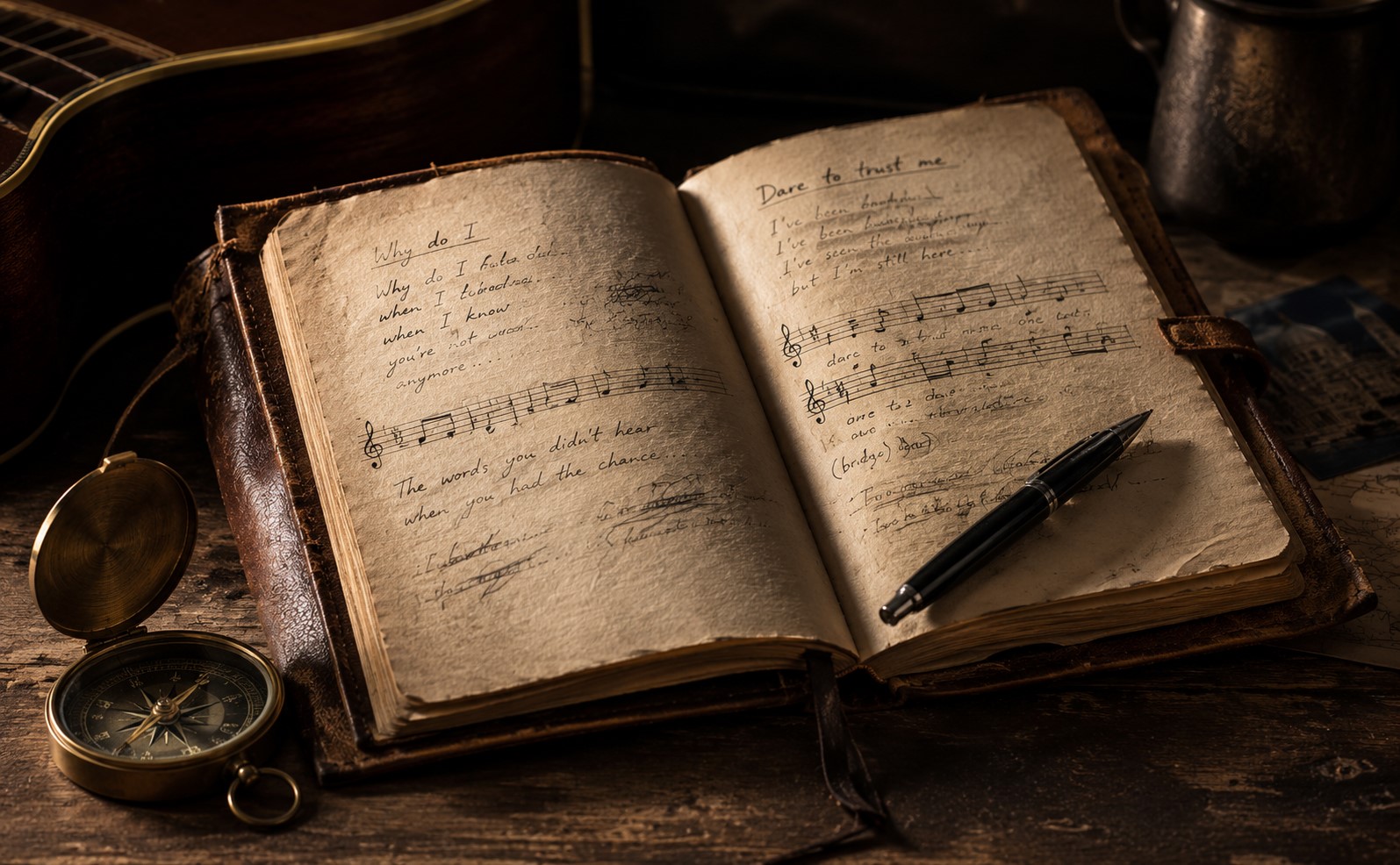 Old notebook and handwritten lyrics