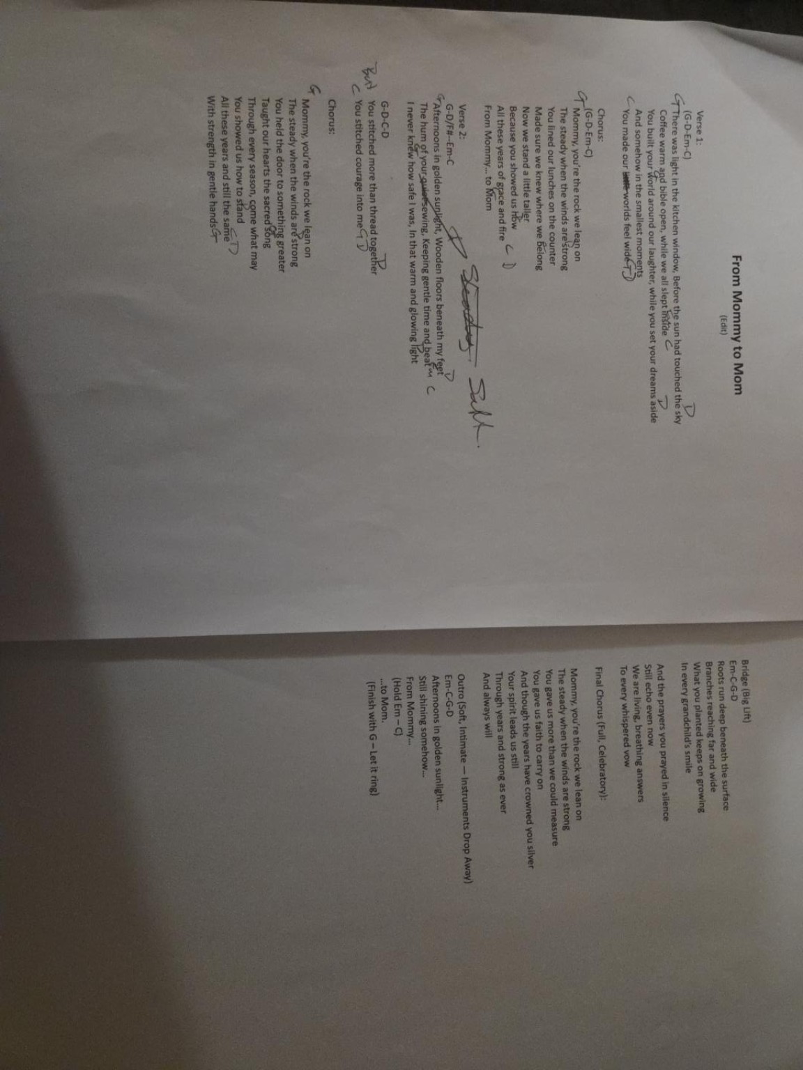 Mommy to Mom working copy with handwritten corrections.